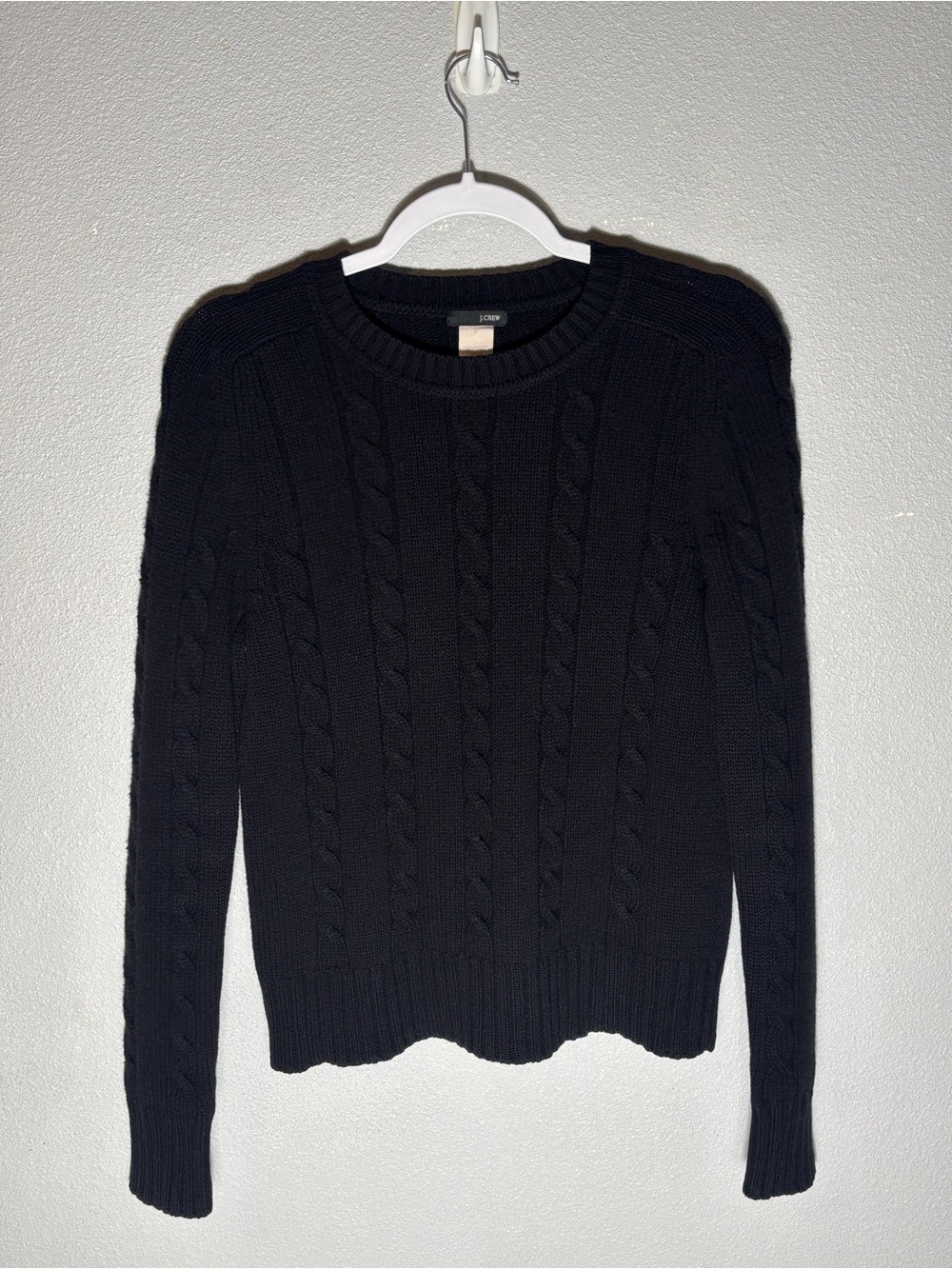 J Crew 100% Lambs Wool Cable Knit Pullover Sweater Black Size M